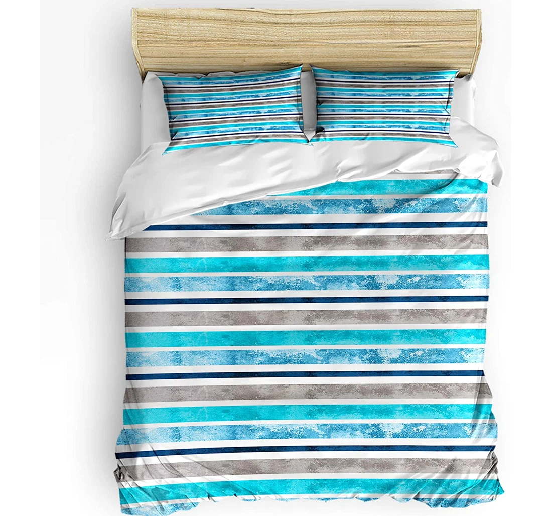 Personalized Bedding Set - Striped Vintage Blue Brown Stripes Retro Texture Included 1 Ultra Soft Duvet Cover or Quilt and 2 Lightweight Breathe Pillowcases
