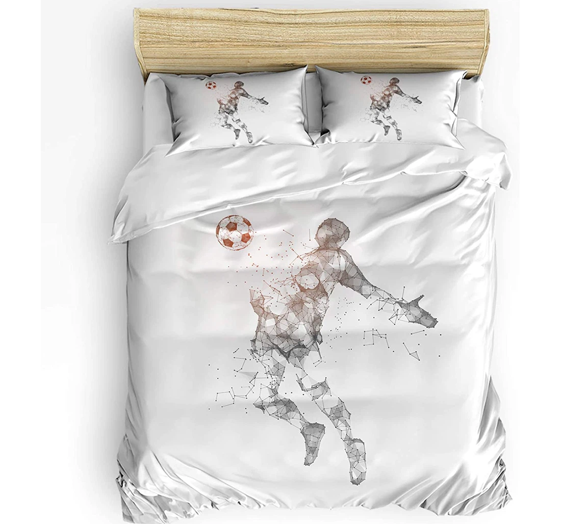 Personalized Bedding Set - Football Soccer Game Ball Sports Theme Geometric Included 1 Ultra Soft Duvet Cover or Quilt and 2 Lightweight Breathe Pillowcases