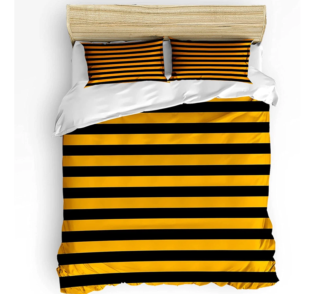 Personalized Bedding Set - Halloween Orange Black Stripes Pumpkin Color Included 1 Ultra Soft Duvet Cover or Quilt and 2 Lightweight Breathe Pillowcases