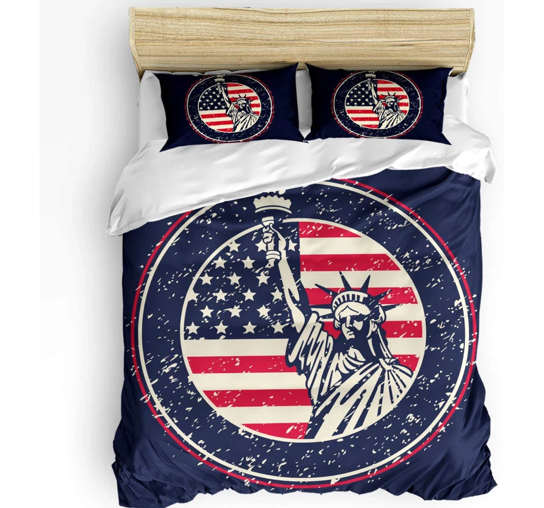 Personalized Bedding Set - American Flag Retro Star White Stripe Included 1 Ultra Soft Duvet Cover or Quilt and 2 Lightweight Breathe Pillowcases