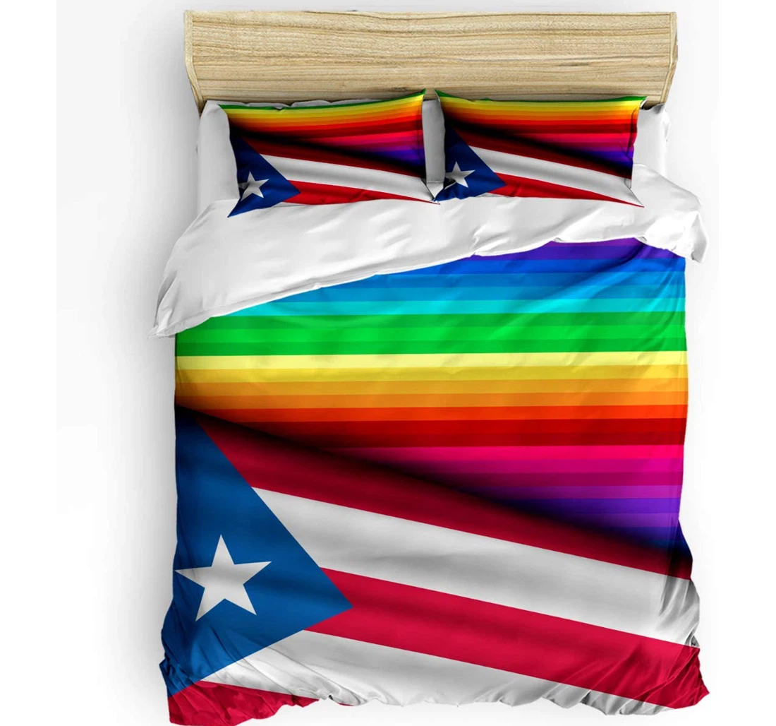 Personalized Bedding Set - Puerto Rico Flag Star Strips Rainbow Colorful Included 1 Ultra Soft Duvet Cover or Quilt and 2 Lightweight Breathe Pillowcases