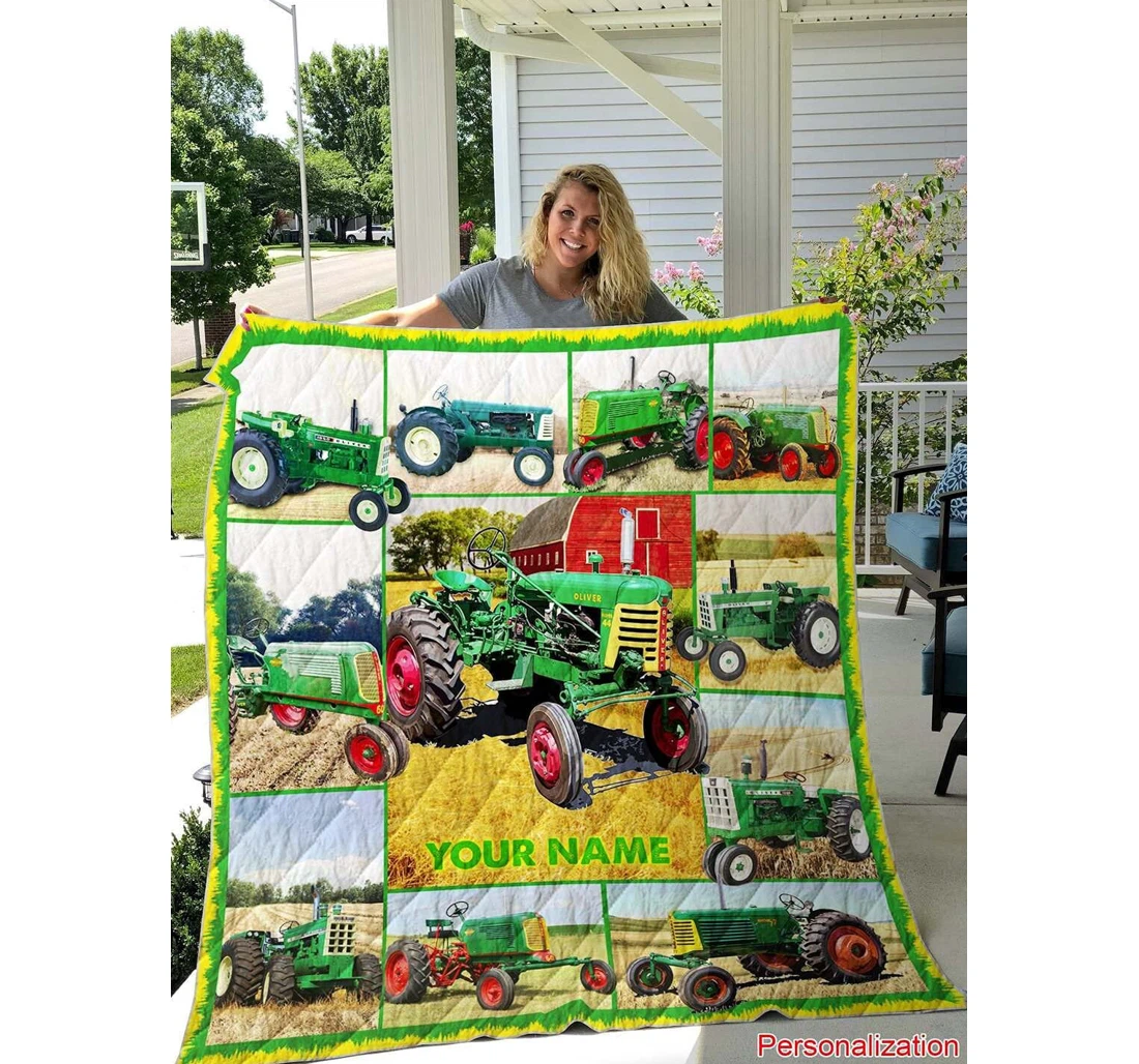 Bedding Set - Personalized Love Oliver Tractor Name Birthday Decorative Mothers From Son Daughter Included 1 Ultra Soft Duvet Cover or Quilt and 2 Lightweight Breathe Pillowcases