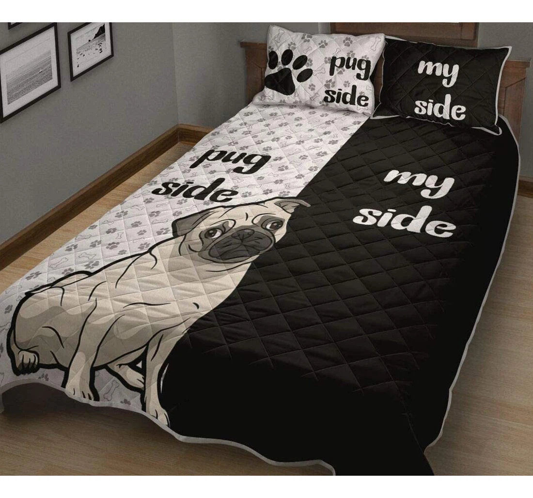 Bedding Set - Pug My Side Christmas Birthday Little Decorative Xmas Gifts From Mom Mommy Mother Dad Daddy Father Aunt Included 1 Ultra Soft Duvet Cover or Quilt and 2 Lightweight Breathe Pillowcases