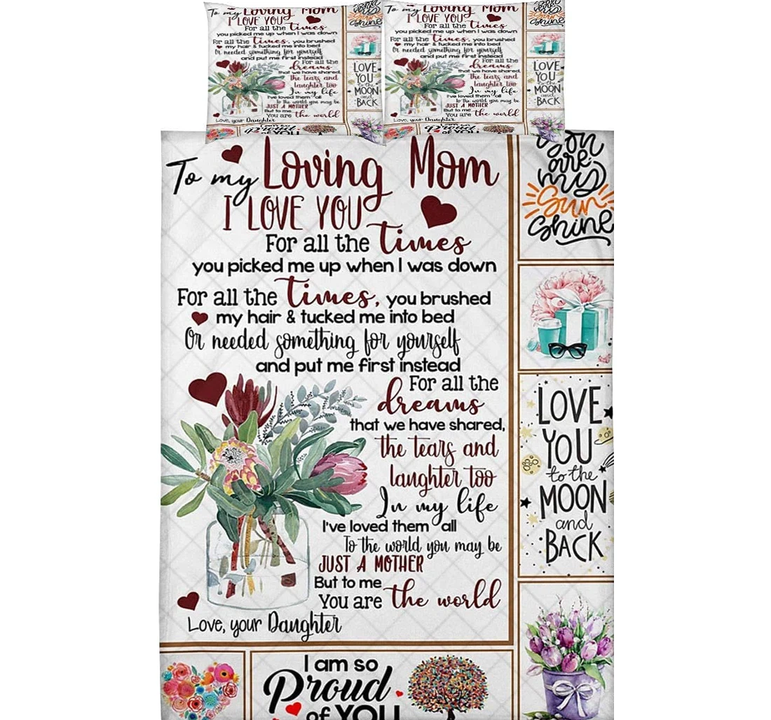 Bedding Set - From Daughter To Mom Protea I Am So Proud Of You Cozy Included 1 Ultra Soft Duvet Cover or Quilt and 2 Lightweight Breathe Pillowcases