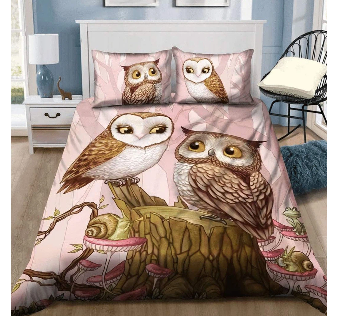 Bedding Set - Personalized Owl Love Night Dream From Mom Dad To My Daughter Son Winter Birthday Included 1 Ultra Soft Duvet Cover or Quilt and 2 Lightweight Breathe Pillowcases