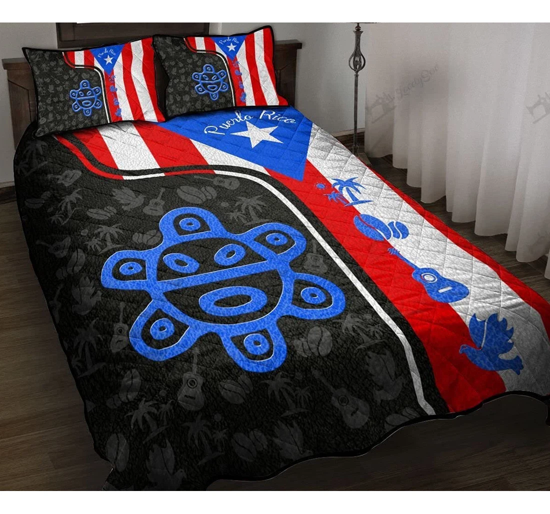 Bedding Set - Puerto Rico Sol Taino Blue Included 1 Ultra Soft Duvet Cover or Quilt and 2 Lightweight Breathe Pillowcases