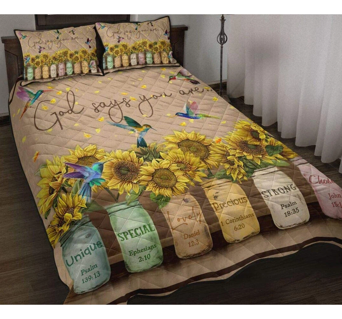 Bedding Set - Hummingbird Sunflowers God Says You Are Xmas Christmas Birthday Son Daughter From Mom Mommy Mother Dad Daddy Father Grandma Aunt Included 1 Ultra Soft Duvet Cover or Quilt and 2 Lightweight Breathe Pillowcases