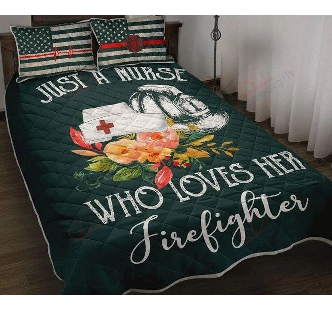 Bedding Set - Personalized Firefighter Just Nurse Who Loves Her Birthday Mother Father Days Gifts Included 1 Ultra Soft Duvet Cover or Quilt and 2 Lightweight Breathe Pillowcases