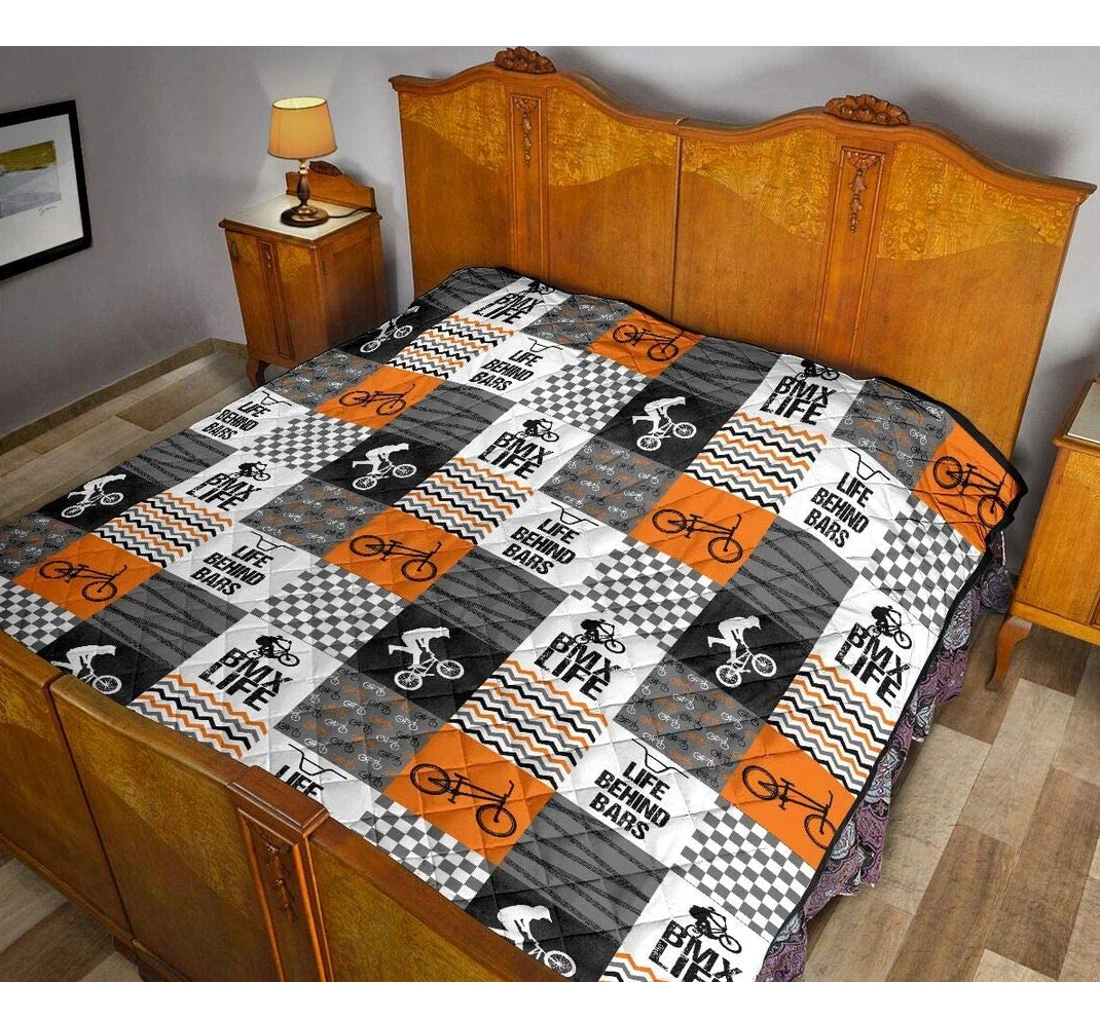 Bedding Set - Personalized Bmx Life Orange Motobiker Birthday To Halloween Included 1 Ultra Soft Duvet Cover or Quilt and 2 Lightweight Breathe Pillowcases