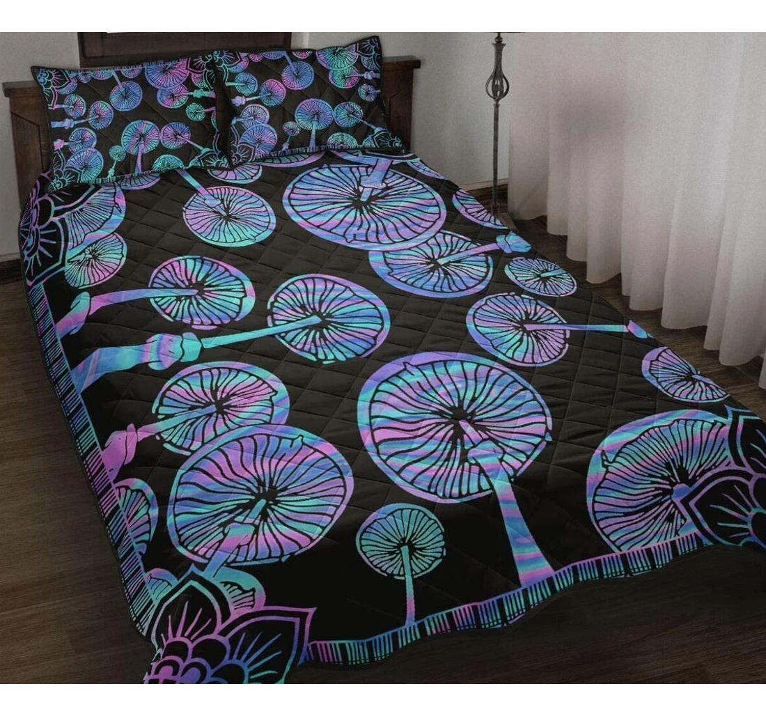 Bedding Set - Personalized Mushroom Hologram Birthday To Halloween Included 1 Ultra Soft Duvet Cover or Quilt and 2 Lightweight Breathe Pillowcases