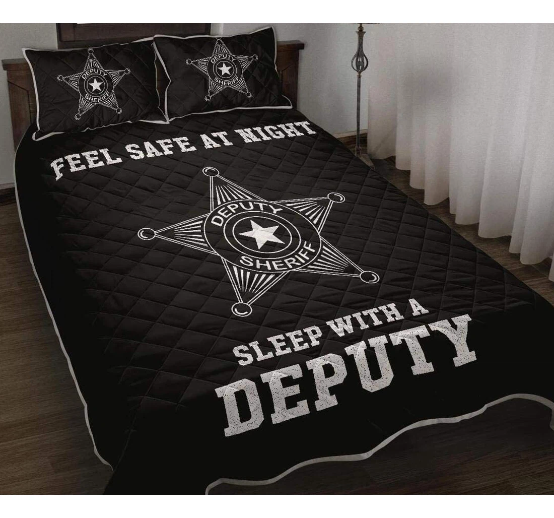 Bedding Set - Personalized Feel Safe At Night Sleep Deputy Sheriff Birthday To Included 1 Ultra Soft Duvet Cover or Quilt and 2 Lightweight Breathe Pillowcases