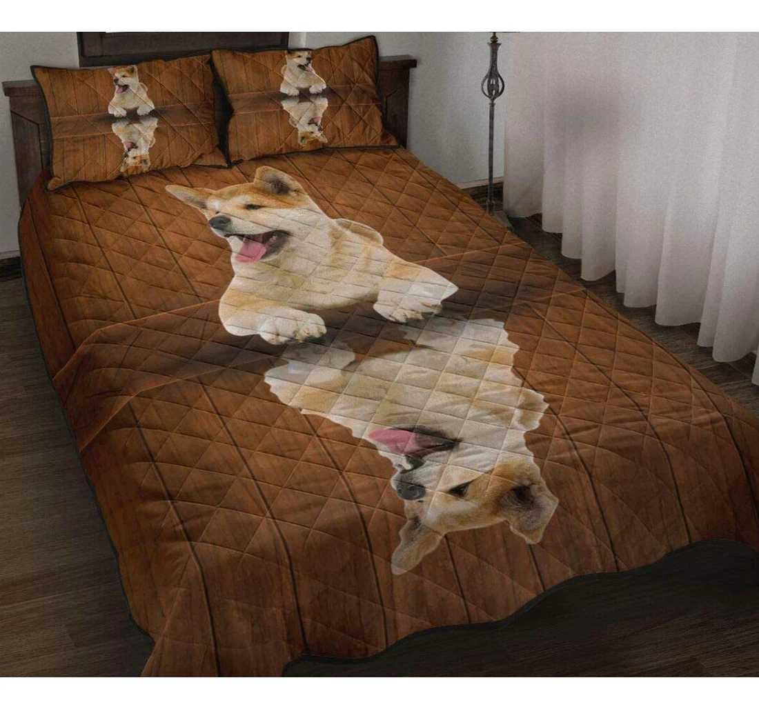 Bedding Set - Personalized Akita Dog Shadow Style Birthday Patchwork Wall Hanging Decorate Halloween Xmas Included 1 Ultra Soft Duvet Cover or Quilt and 2 Lightweight Breathe Pillowcases