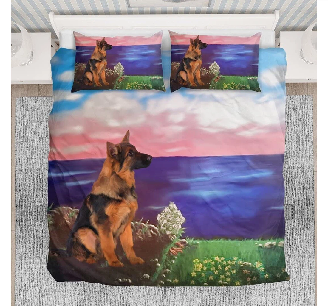 Bedding Set - Personalized German Shepherd Under Sunset Winter New Year Birthday To My Teens Included 1 Ultra Soft Duvet Cover or Quilt and 2 Lightweight Breathe Pillowcases