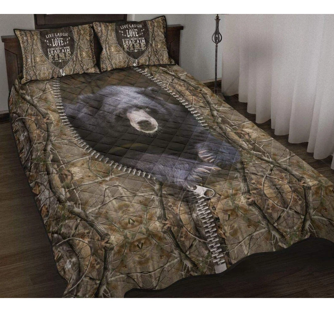 Bedding Set - Personalized Hunting Black Bear Load Aim Fire Birthday Patchwork Wall Hanging Decorate Halloween Xmas Included 1 Ultra Soft Duvet Cover or Quilt and 2 Lightweight Breathe Pillowcases