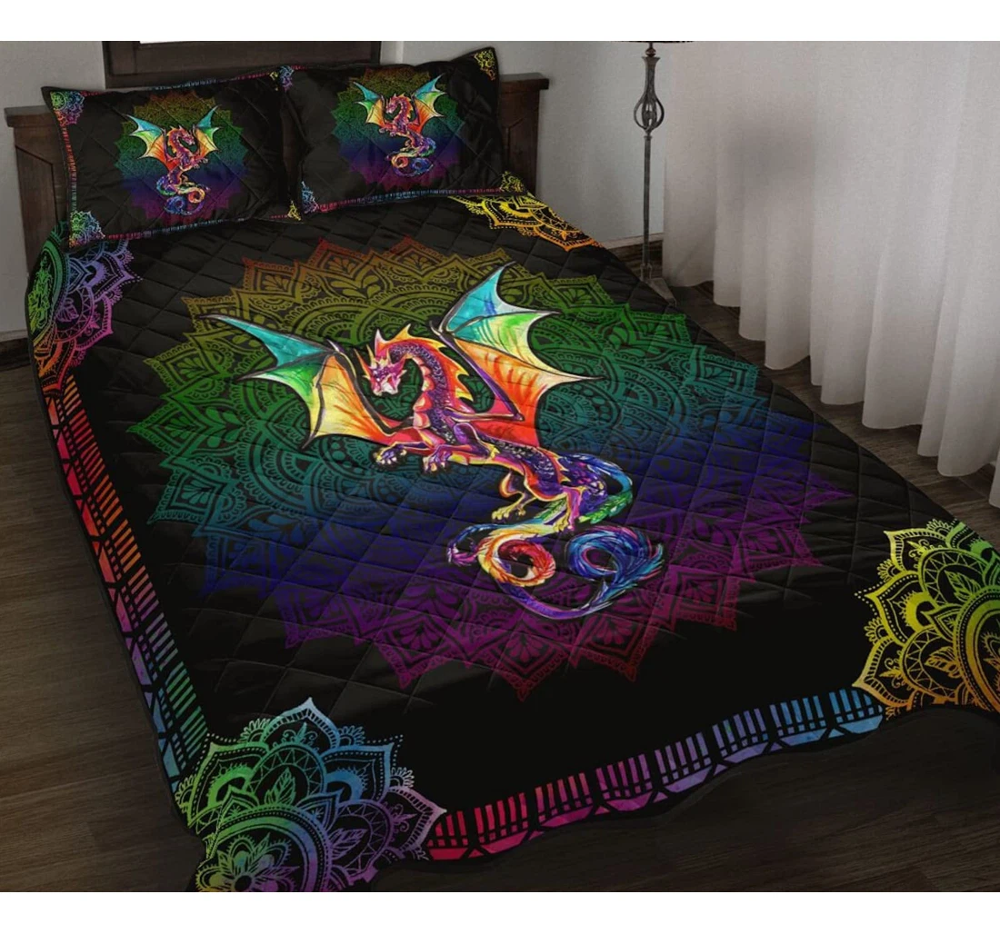 Bedding Set - Mandala Dragon Color Dragons Son Dad Christmas Halloween Included 1 Ultra Soft Duvet Cover or Quilt and 2 Lightweight Breathe Pillowcases