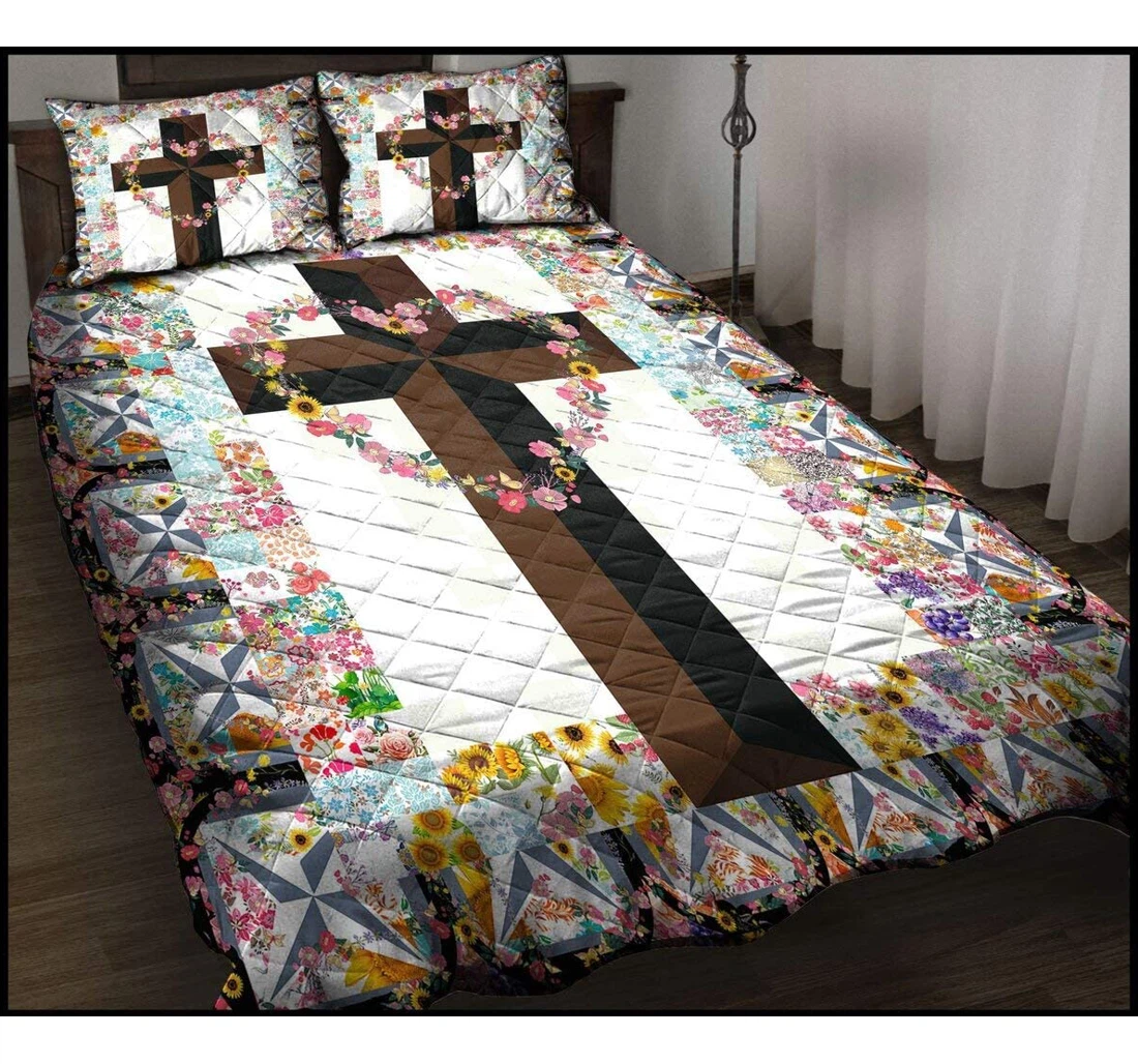 Bedding Set - Personalized Flowers Christian Cross Birthday All Included 1 Ultra Soft Duvet Cover or Quilt and 2 Lightweight Breathe Pillowcases