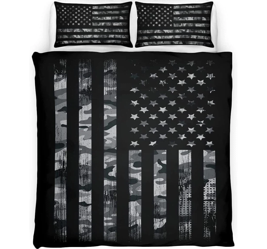 Bedding Set - Gud Grey American Flag Camouflage Included 1 Ultra Soft Duvet Cover or Quilt and 2 Lightweight Breathe Pillowcases