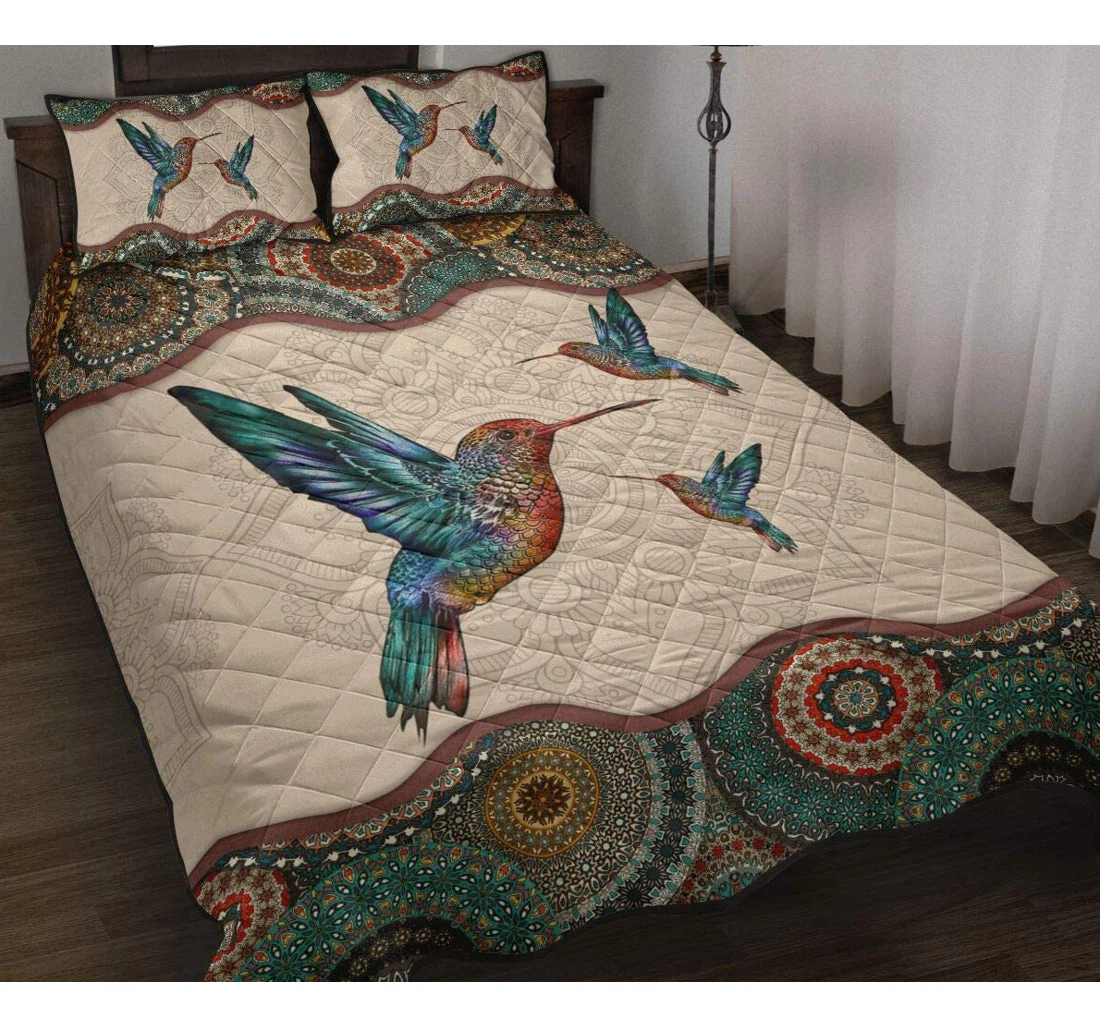 Bedding Set - Hummingbird Mandala Flower Included 1 Ultra Soft Duvet Cover or Quilt and 2 Lightweight Breathe Pillowcases