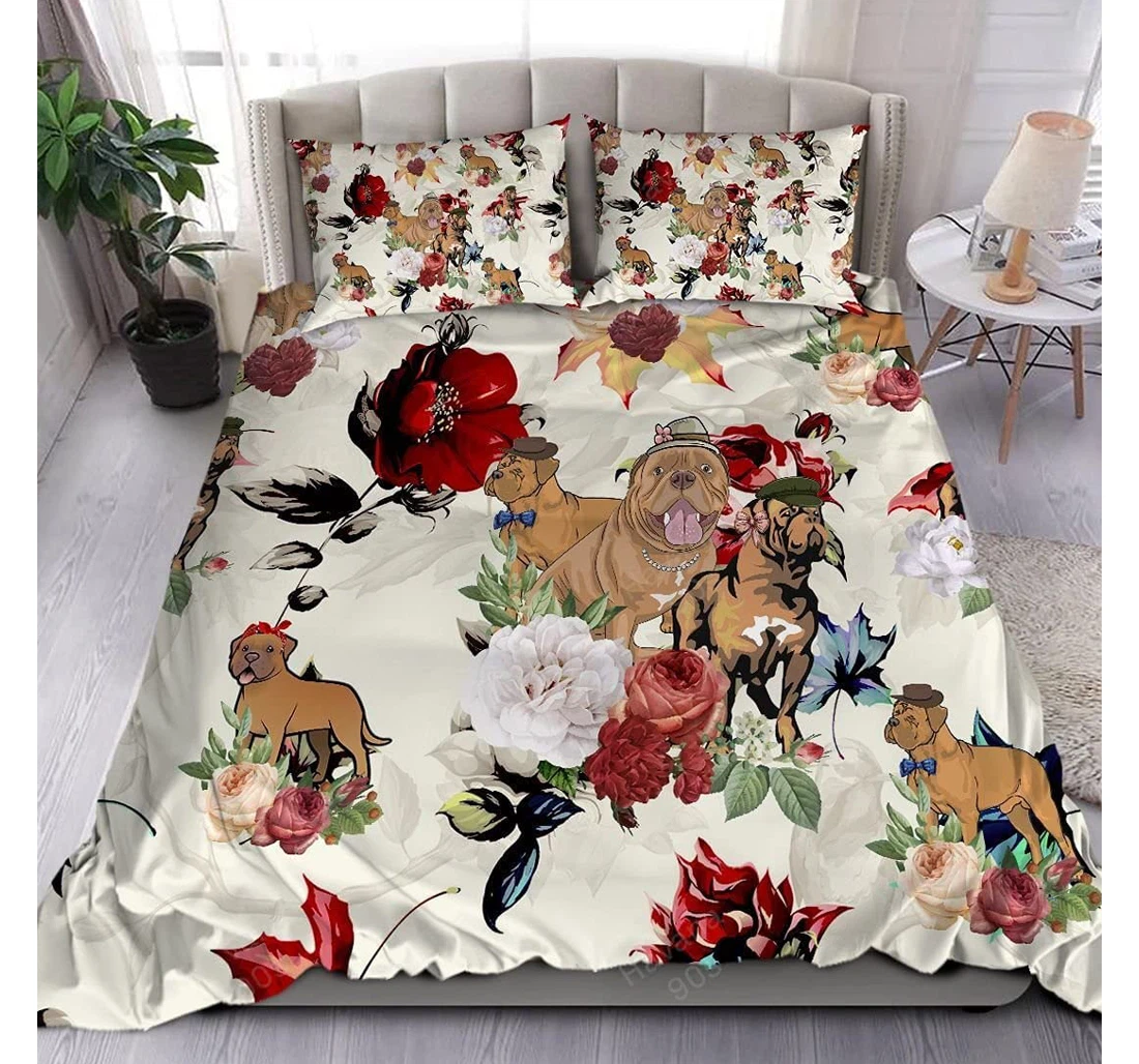 Bedding Set - Dogue De Bordeaux Flower Autumn 90s Included 1 Ultra Soft Duvet Cover or Quilt and 2 Lightweight Breathe Pillowcases