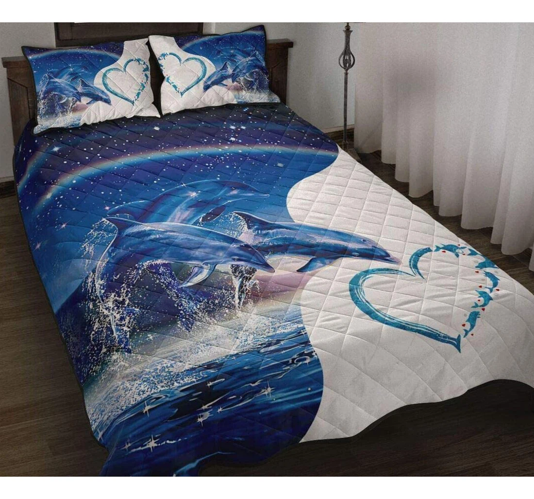 Bedding Set - Dolphin Heart Xmas Christmas Birthday Son Daughter From Mom Mommy Mother Dad Daddy Father Grandma Aunt Included 1 Ultra Soft Duvet Cover or Quilt and 2 Lightweight Breathe Pillowcases