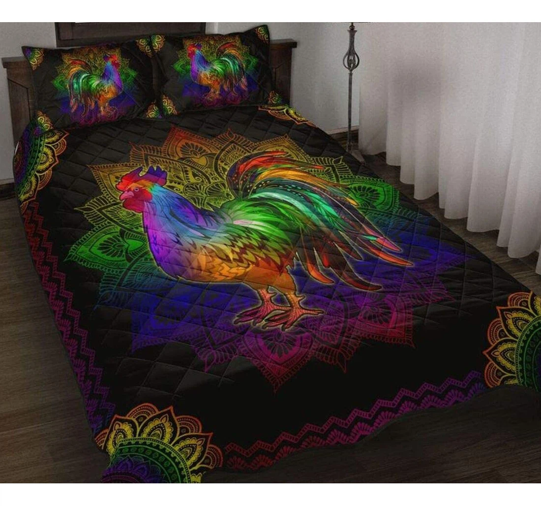 Bedding Set - Personalized Rooster Mandala- Birthday Son Daughter From Mom Mother Dad Daddy Grandpa Included 1 Ultra Soft Duvet Cover or Quilt and 2 Lightweight Breathe Pillowcases