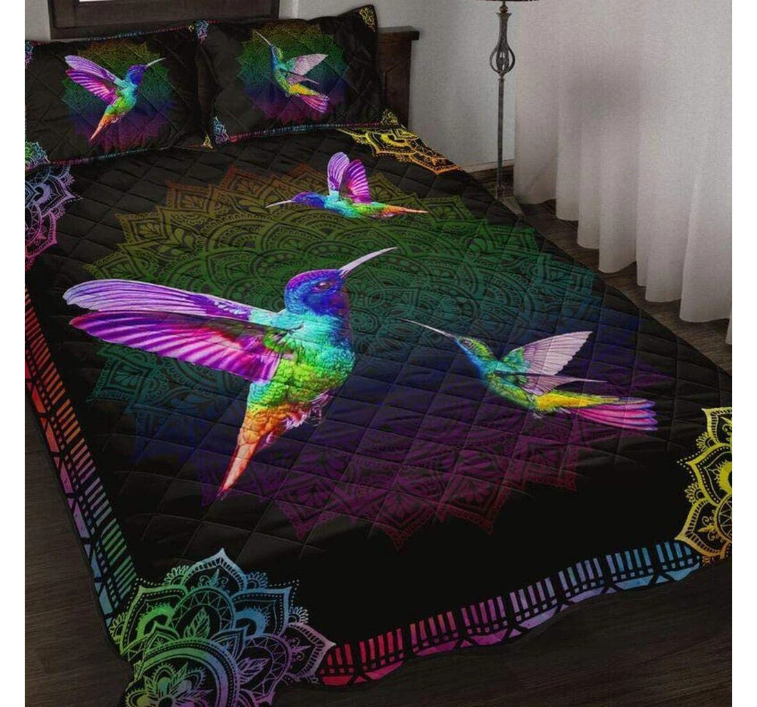 Bedding Set - Personalized Rainbow Hummingbird Birthday Son Daughter From Mom Mother Dad Daddy Grandpa Included 1 Ultra Soft Duvet Cover or Quilt and 2 Lightweight Breathe Pillowcases