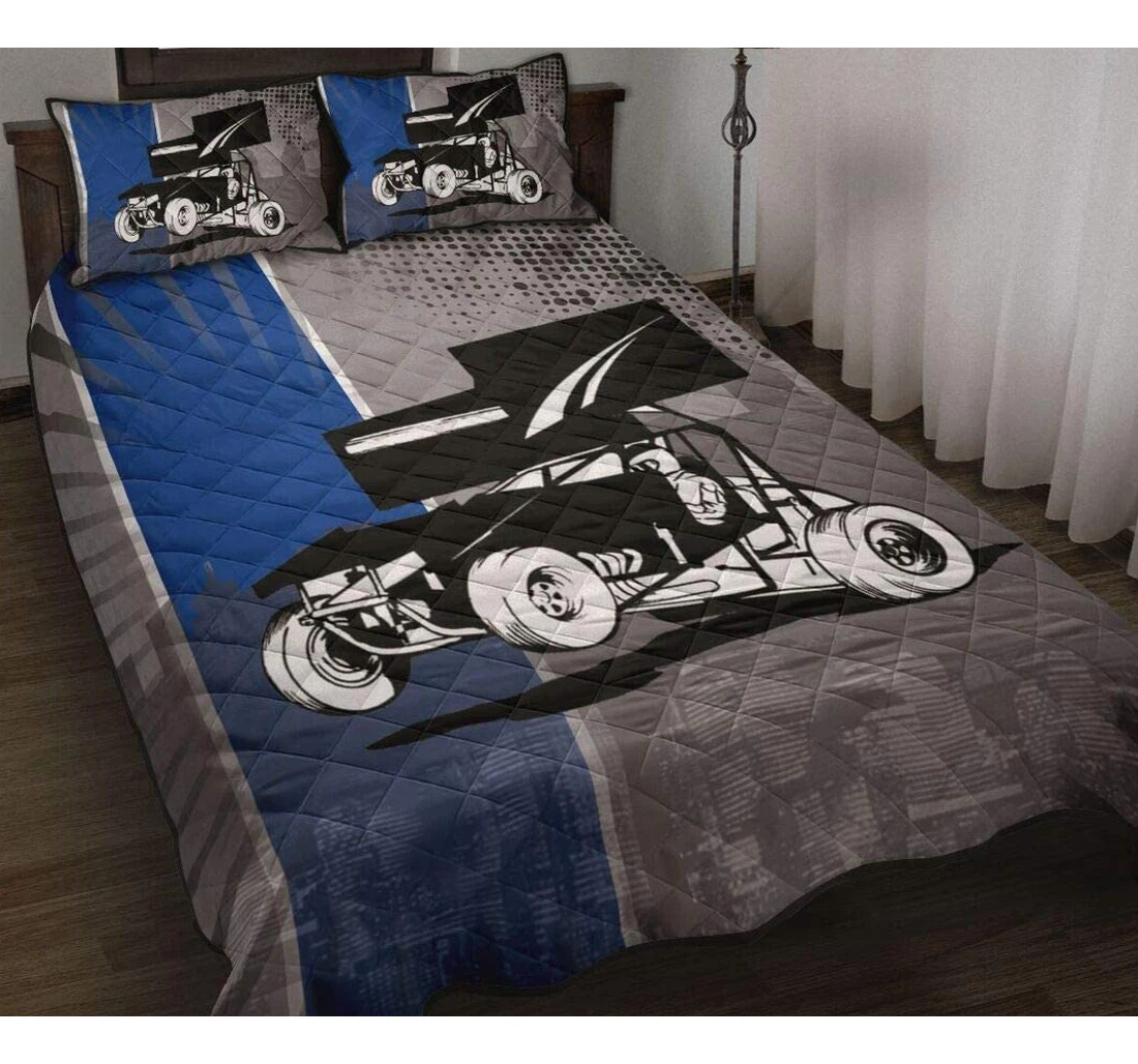 Bedding Set - Sprint Car Blue Line Christmas Birthday Little Decorative Xmas Gifts From Mom Mommy Mother Dad Daddy Father Aunt Included 1 Ultra Soft Duvet Cover or Quilt and 2 Lightweight Breathe Pillowcases