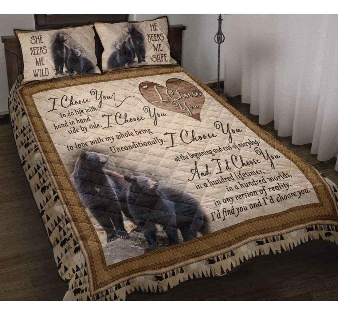 Bedding Set - Personalized Hunting Bear Couple I Choose You St Patricks Day Birthday Mothers To Mom Mommy Mother Dad Daddy Father Included 1 Ultra Soft Duvet Cover or Quilt and 2 Lightweight Breathe Pillowcases