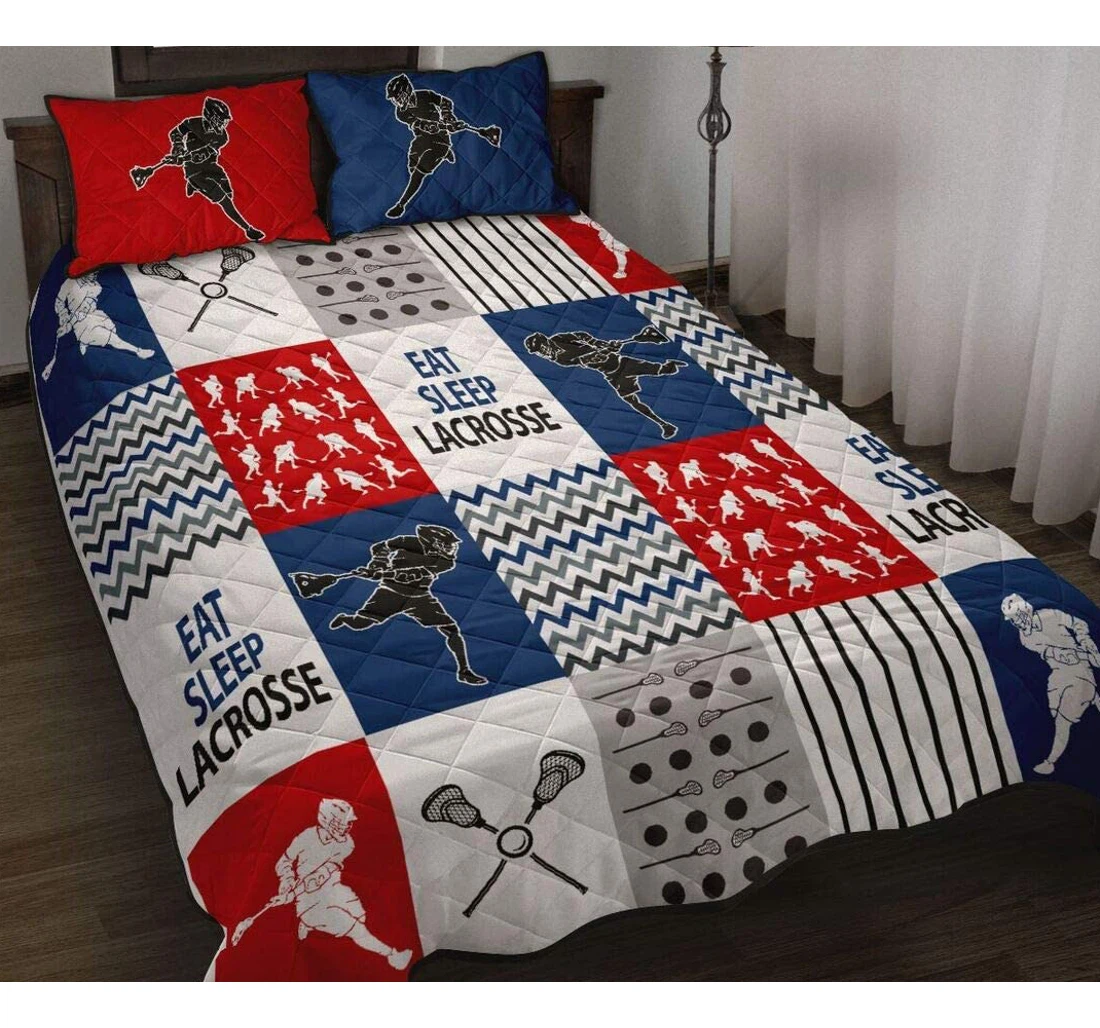 Bedding Set - Navy Mix Lacrosse Christmas Birthday Little Decorative Xmas Gifts From Mom Mommy Mother Dad Daddy Father Aunt Included 1 Ultra Soft Duvet Cover or Quilt and 2 Lightweight Breathe Pillowcases