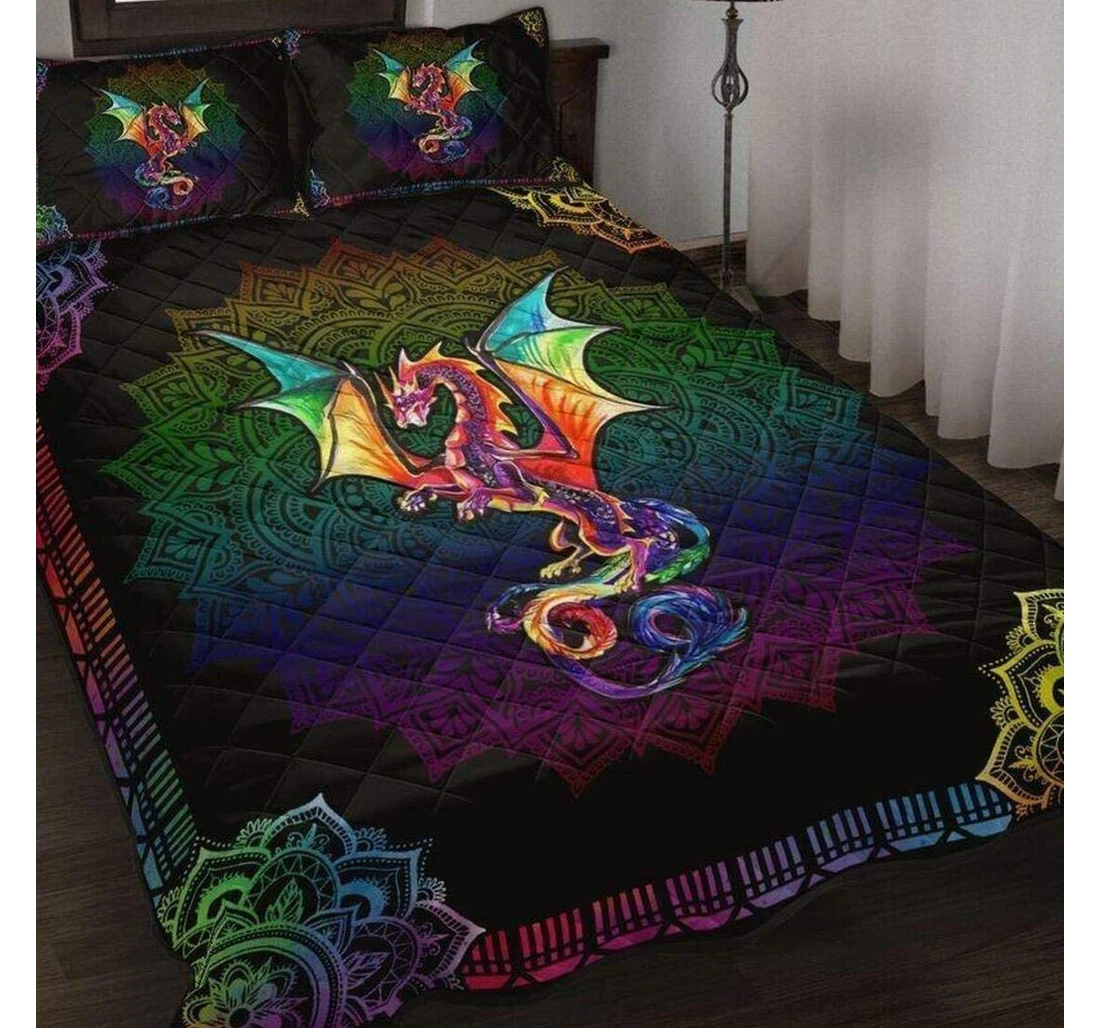 Bedding Set - Loving Dragon Mandala Xmas Christmas Birthday Son Daughter From Mom Mommy Mother Dad Daddy Father Grandma Aunt Included 1 Ultra Soft Duvet Cover or Quilt and 2 Lightweight Breathe Pillowcases