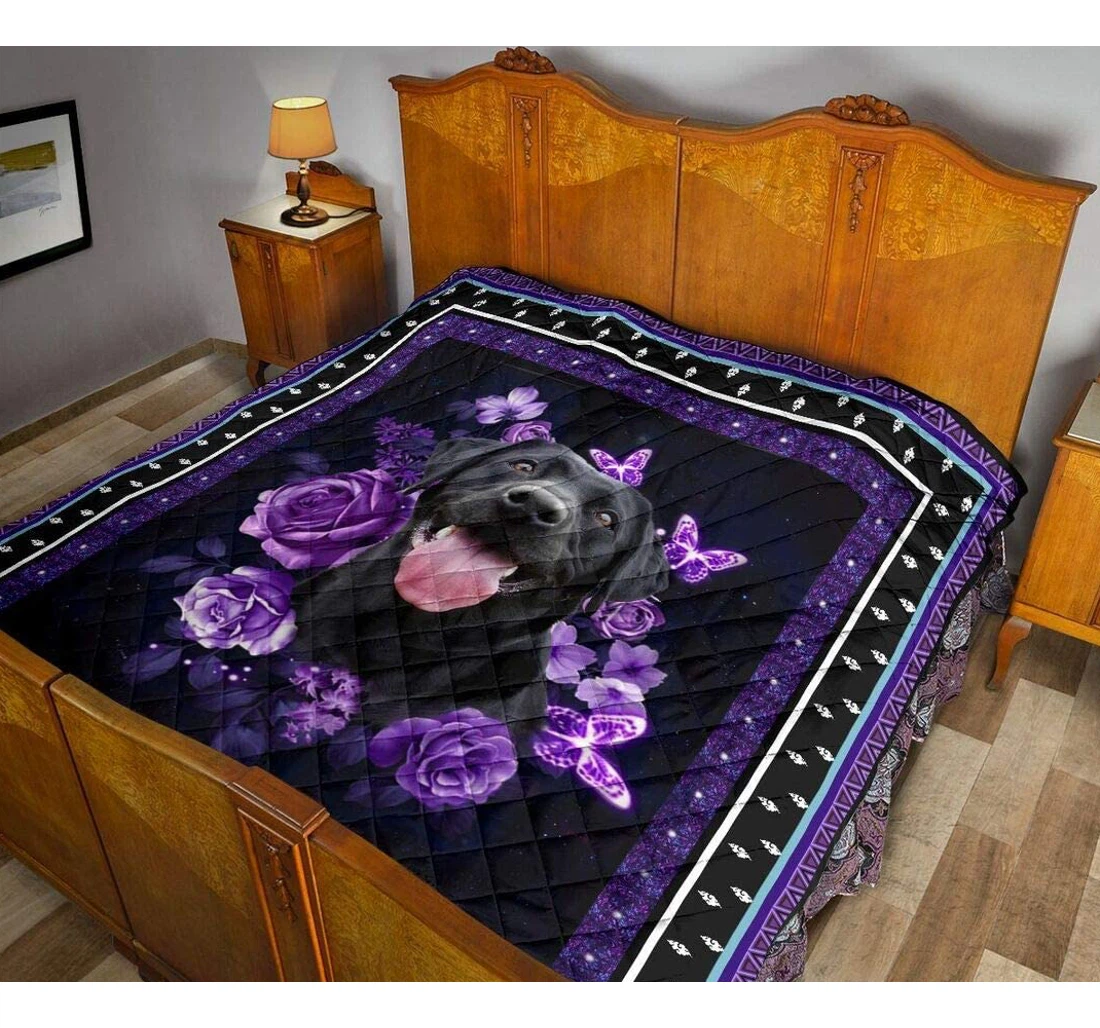 Bedding Set - Personalized Lovely Labrador Purple Roses Birthday To Halloween Included 1 Ultra Soft Duvet Cover or Quilt and 2 Lightweight Breathe Pillowcases