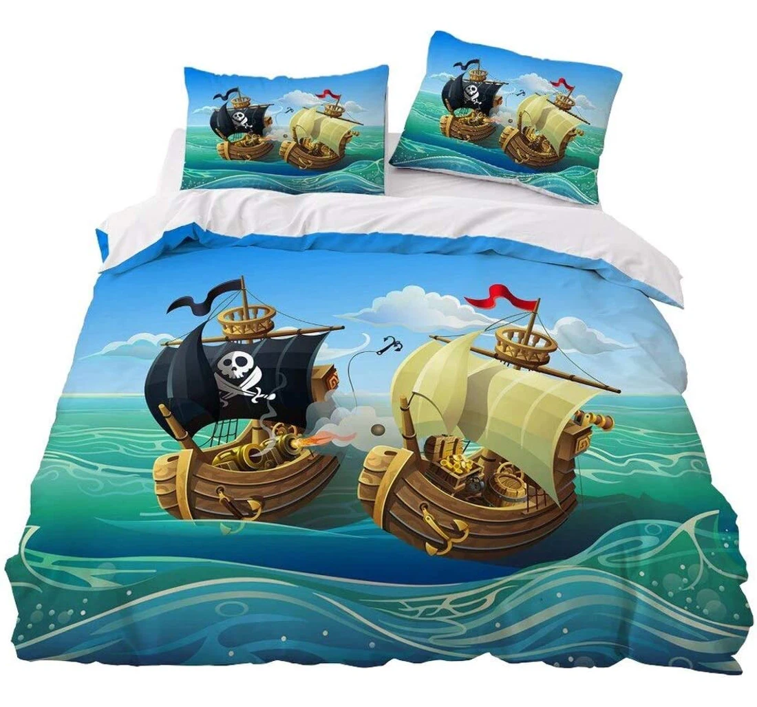 Bedding Set - Personalized Cartoon Pirate Ship Winter New Year Birthday To My Wife Husband Teens Included 1 Ultra Soft Duvet Cover or Quilt and 2 Lightweight Breathe Pillowcases