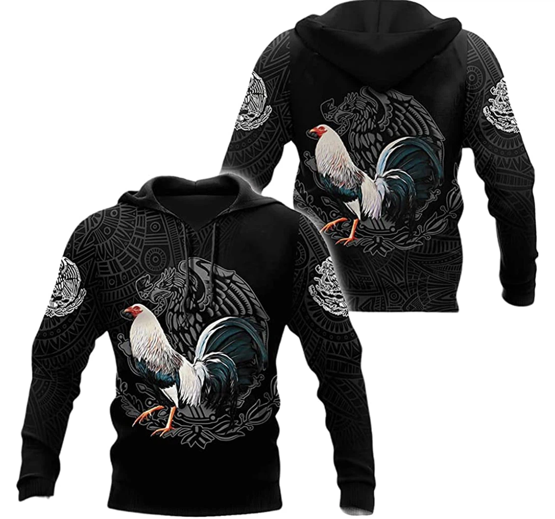 Mexican White Rooster Art Background - 3D Printed Pullover Hoodie