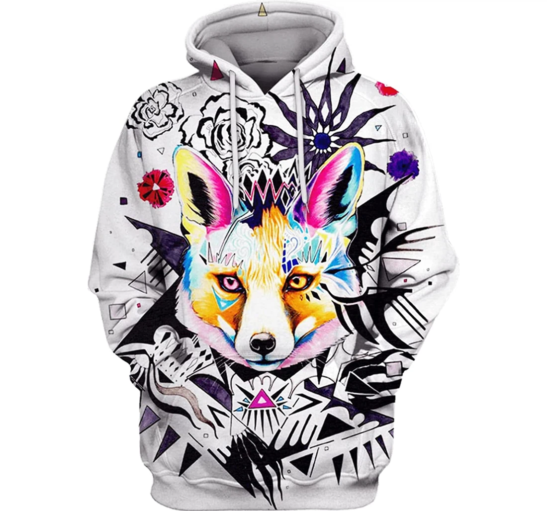 Fox Colorful Tattoo S - And - 3D Printed Pullover Hoodie