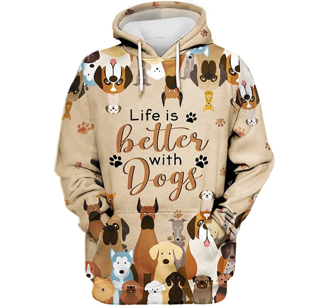 Brown Pattern Dogs Life Is Better With Dogs S - And - 3D Printed Pullover Hoodie