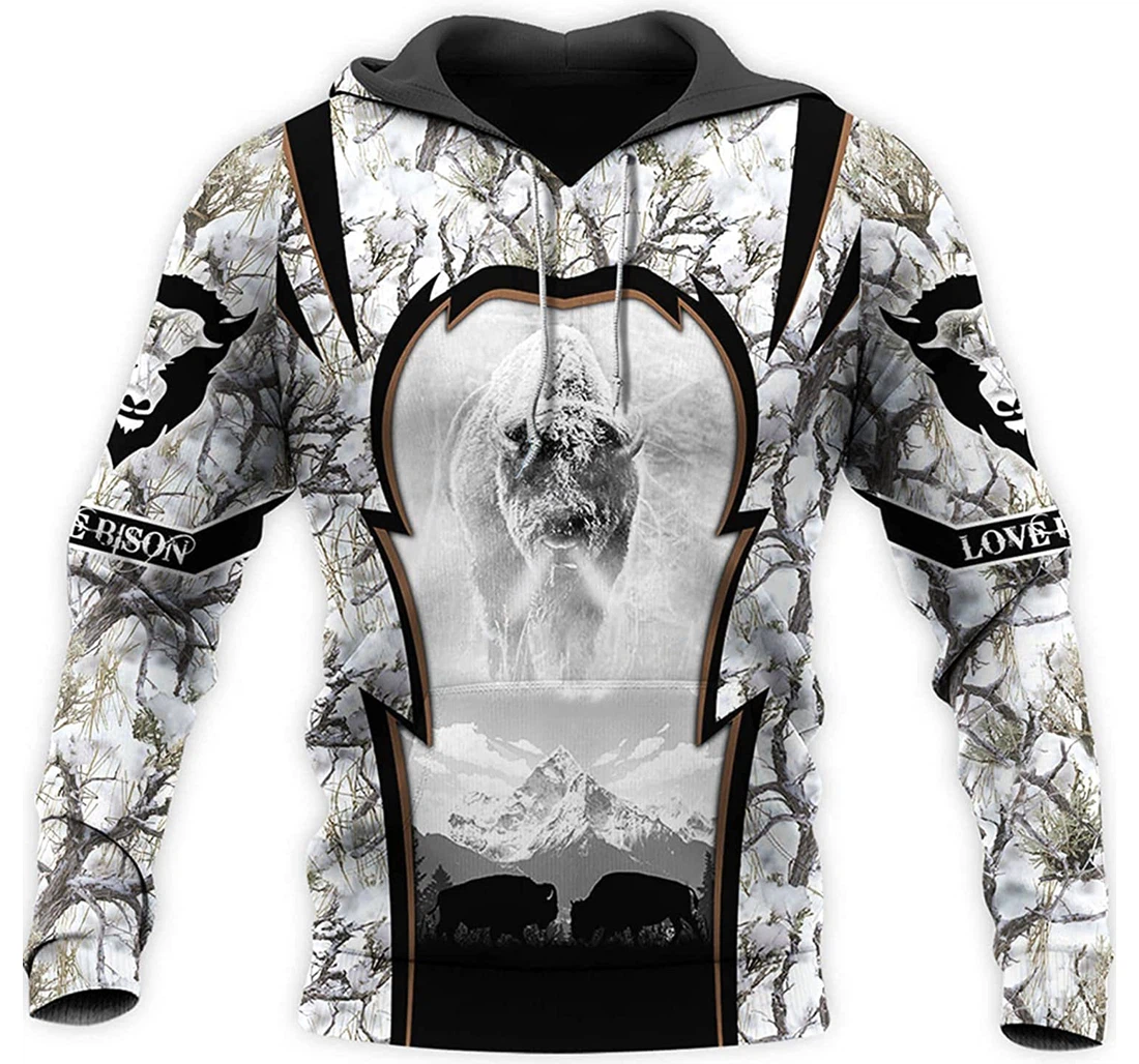 Bison Hunting In The Winter Camo S - And - 3D Printed Pullover Hoodie