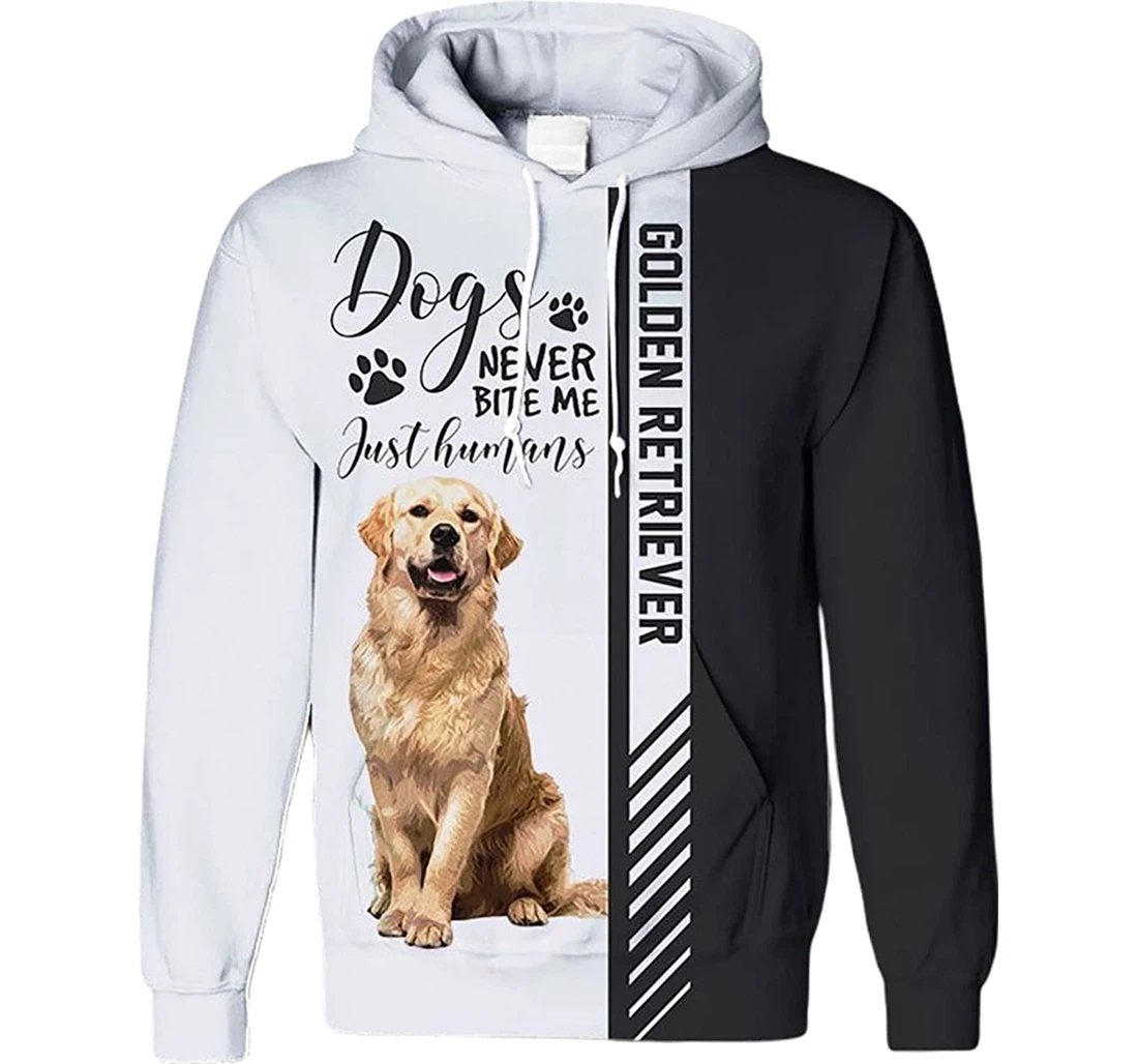 Dogs Never Bite Me Just Human Golden Retriever Paw - 3D Printed Pullover Hoodie