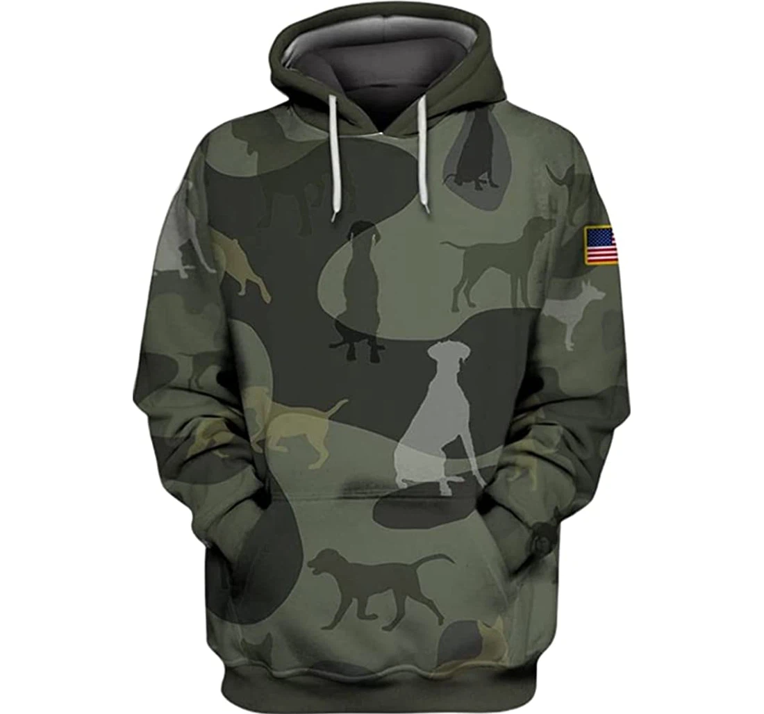 Dog Camouflage Pattern Dog Lover Us Flag - 3D Printed Pullover Hoodie