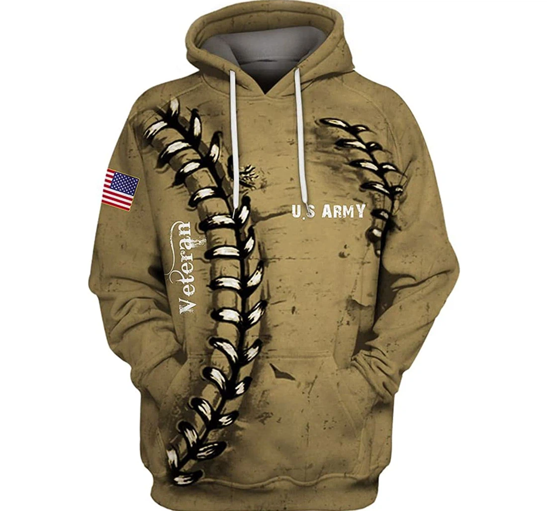 Us Army Veteran Flag Baseball - 3D Printed Pullover Hoodie