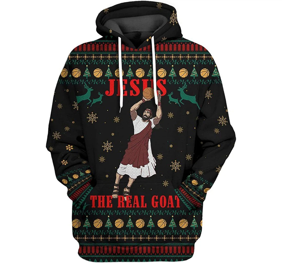 Jesus Basketball The Real Goat Christmas Pattern - 3D Printed Pullover Hoodie