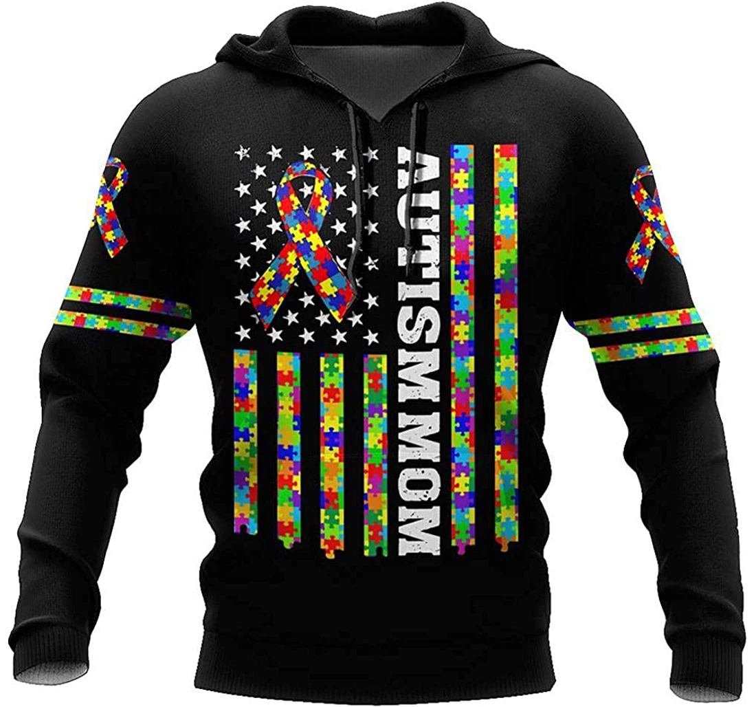 Autism Mom Autism Us Flag - 3D Printed Pullover Hoodie