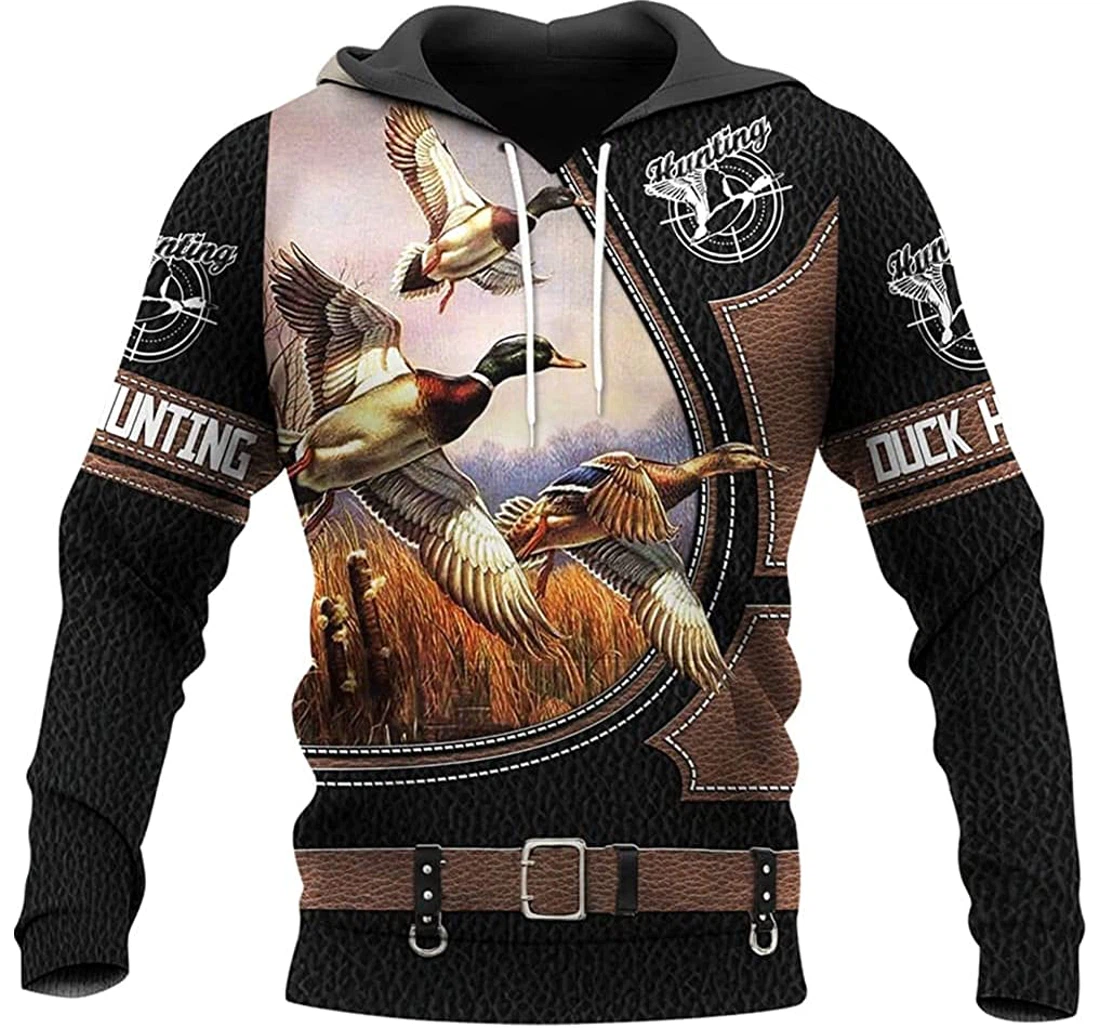 Leather Duck Flying Hunting Love - 3D Printed Pullover Hoodie