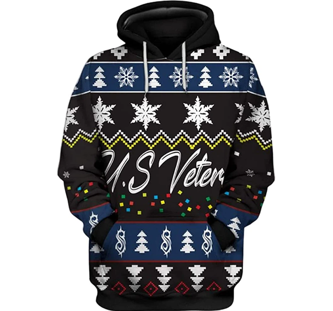 Us Veteran Christmas Pattern - 3D Printed Pullover Hoodie