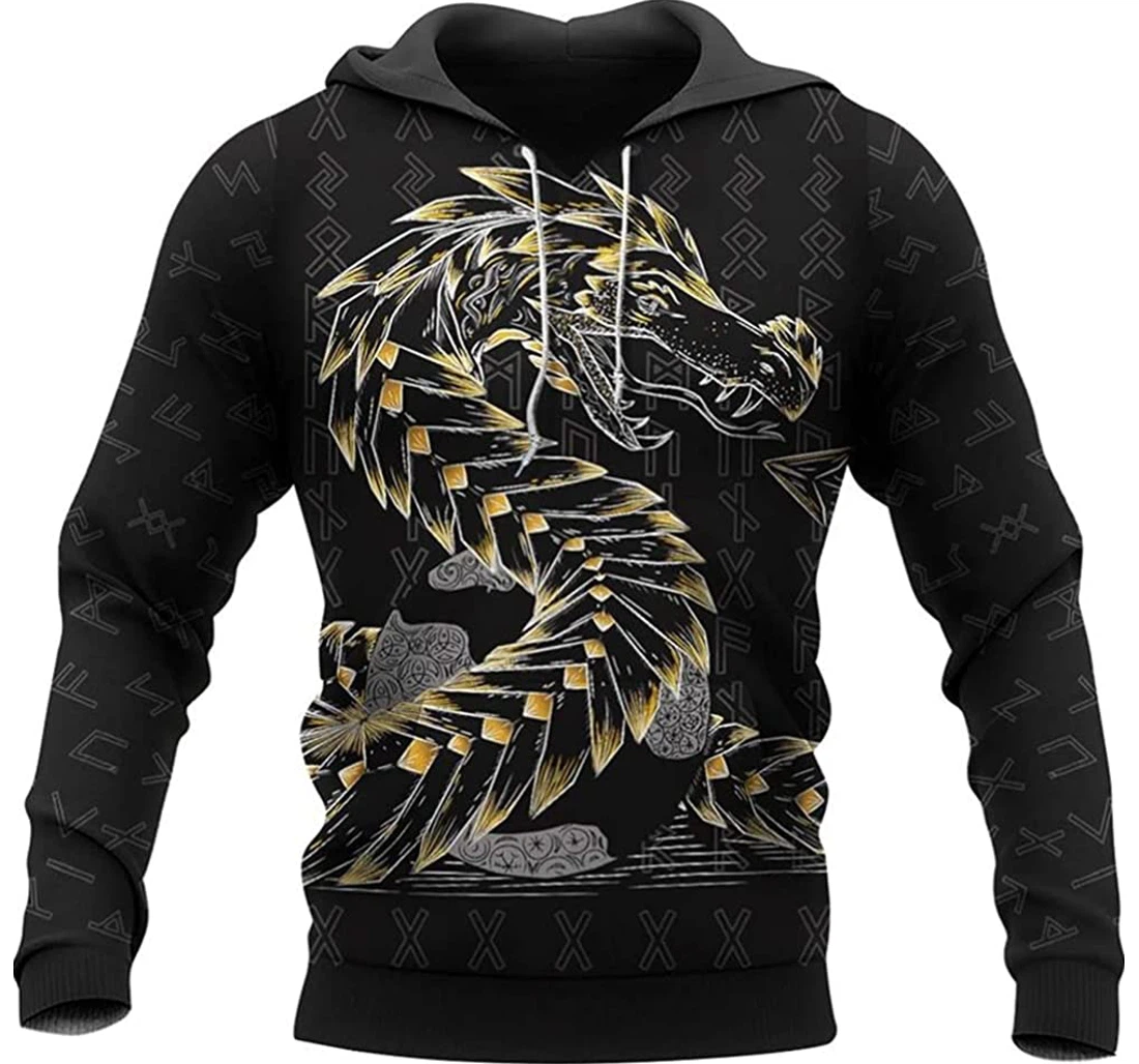 Viking Dragon Background - 3D Printed Pullover Hoodie