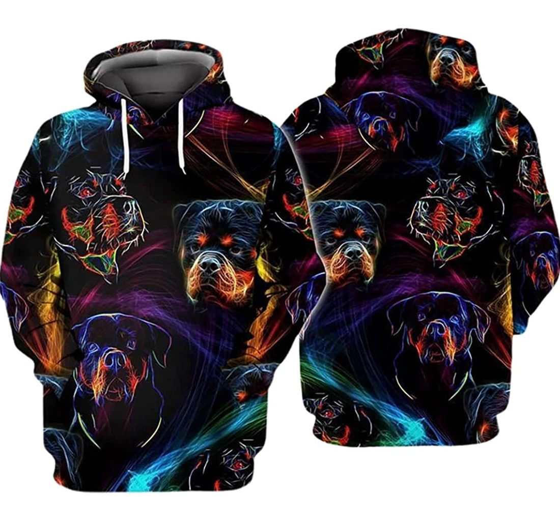 Rottweiler Colorful Illusion Pattern Background - 3D Printed Pullover Hoodie