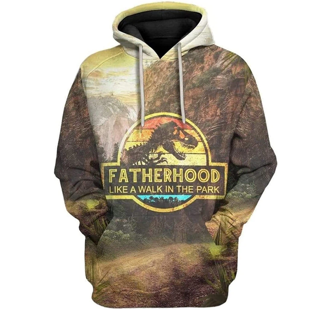 Dinosaur Fatherhood Like A Walk In A Park - 3D Printed Pullover Hoodie