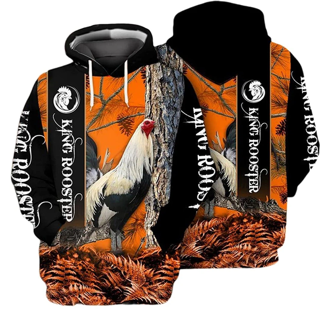 King Rooster Orange In The Forest - 3D Printed Pullover Hoodie