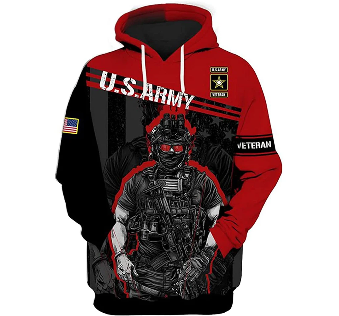 U.s Army Veteran Art Symbol Red Color - 3D Printed Pullover Hoodie