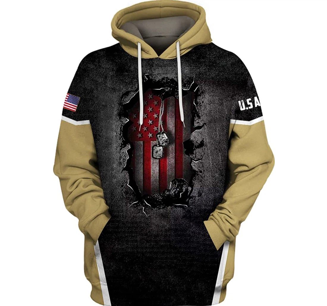 Us Army Veteran Red Flag Broken Wall 1 - 3D Printed Pullover Hoodie