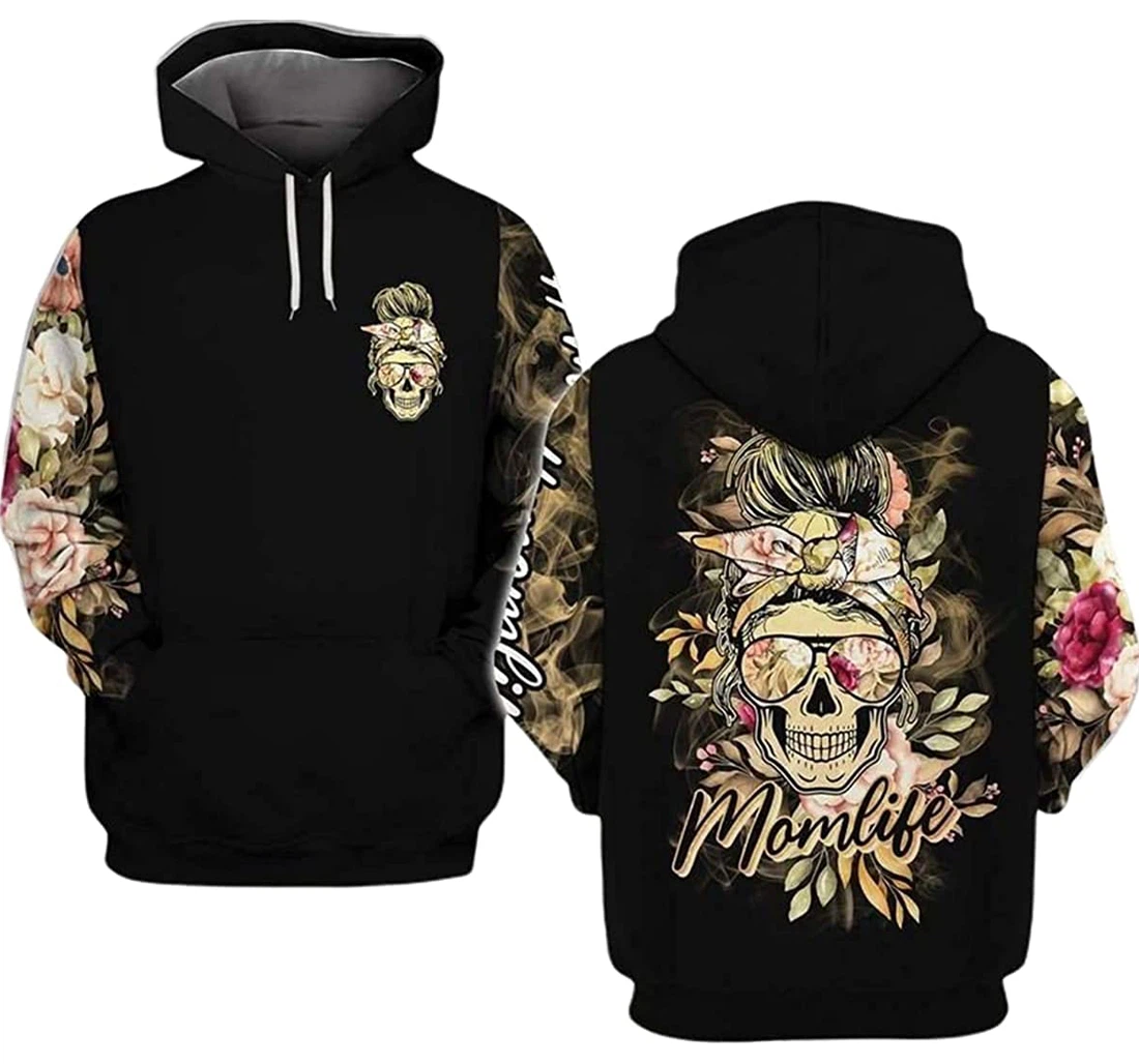Momlife Flower Skull Mother's Day - 3D Printed Pullover Hoodie